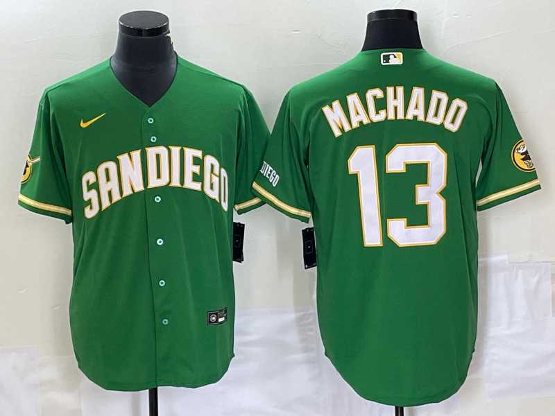Men%27s San Diego Padres #13 Manny Machado Green Cool Base Stitched Baseball Jersey